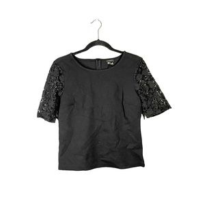 Ann Taylor Factory Black Business Casual Lace Sleeve Short Sleeve Blouse Size XS